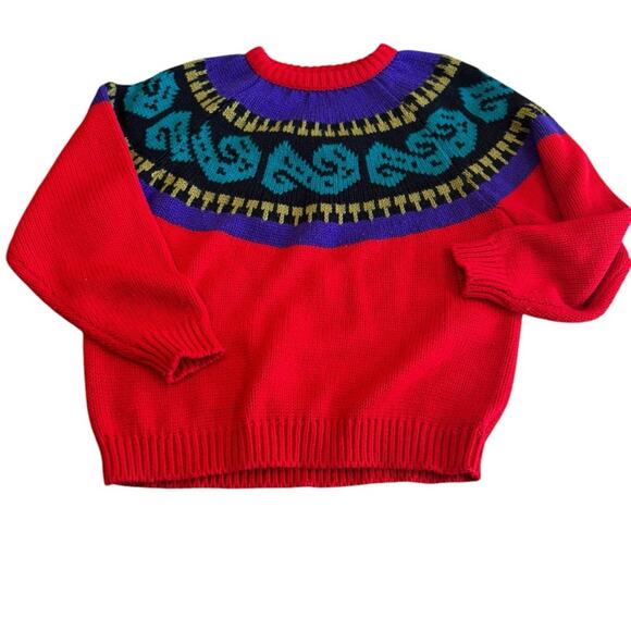 80’s RETRO Chunky knit Red and Purple Sweater by PASTA Size medium - Picture 1 of 9